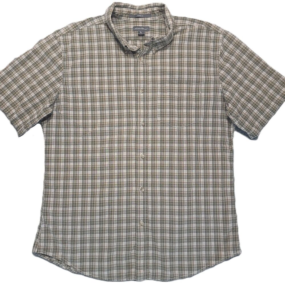 Eddie Bauer Mens L Shirt Button Down Short Sleeve Classic Fit Cotton Plaid